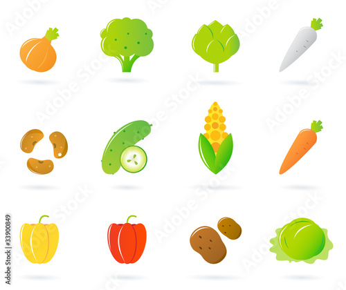 Vegetable food icons collection isolated on white. Vector