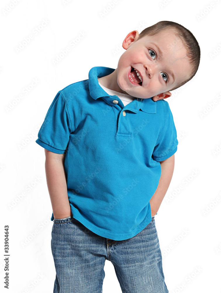 Sweet Little boy in blue isolated on white background Sweet Little boy in blue isolated on white background