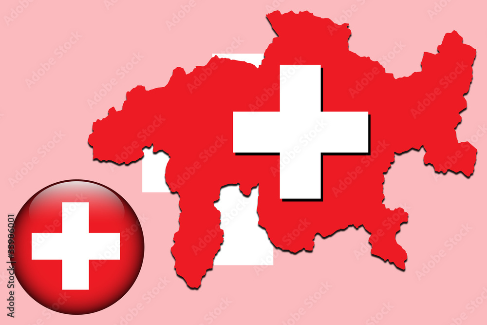 Fototapeta premium Vector illustration of switzerland flag on map and ball