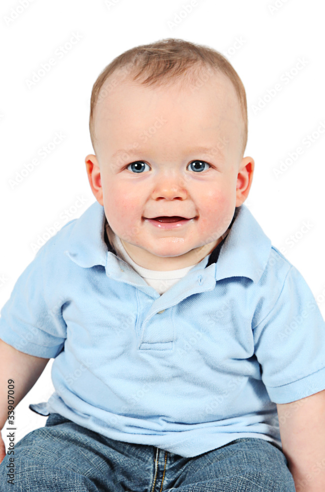 Cute Baby Boy posing for camera on white background