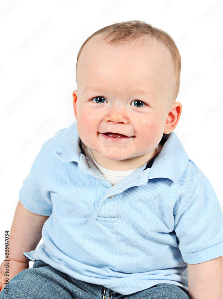 Cute Baby Boy posing for camera on white background