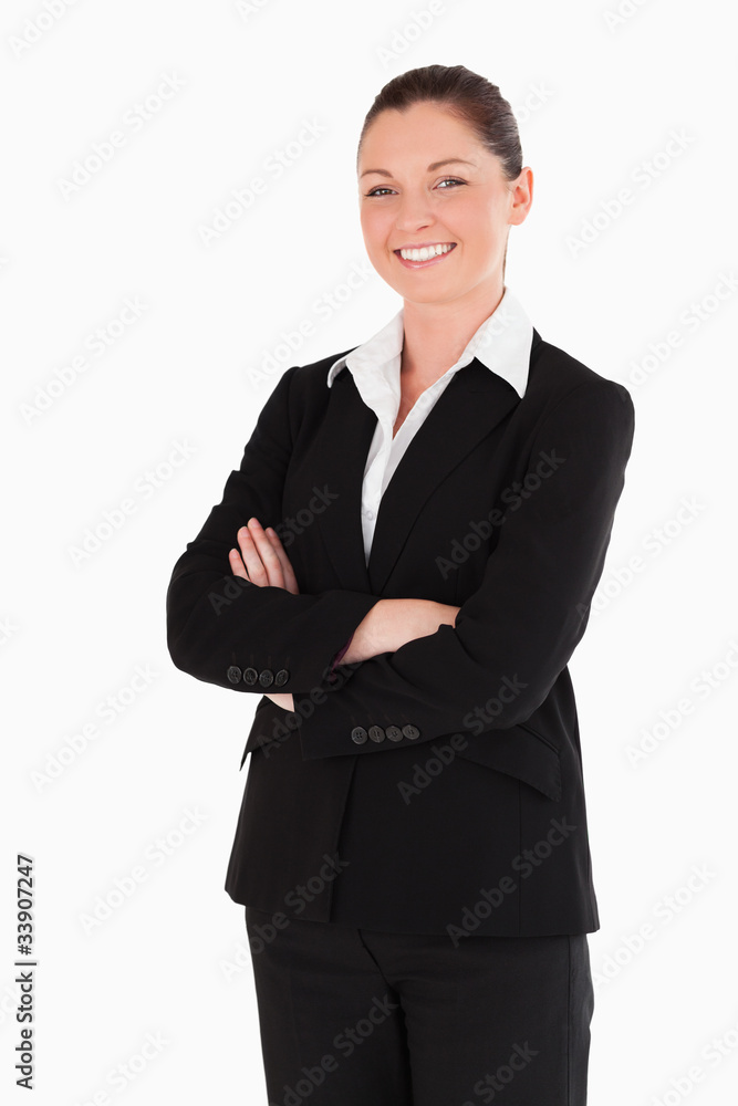 Beautiful woman in suit posing while standing Beautiful woman in suit posing while standing