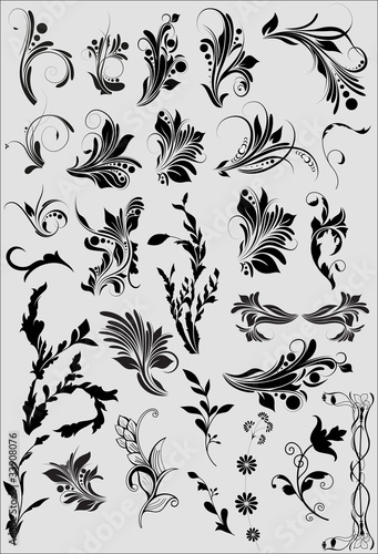 Artistic Decor Vignette Floral Swirl Elements