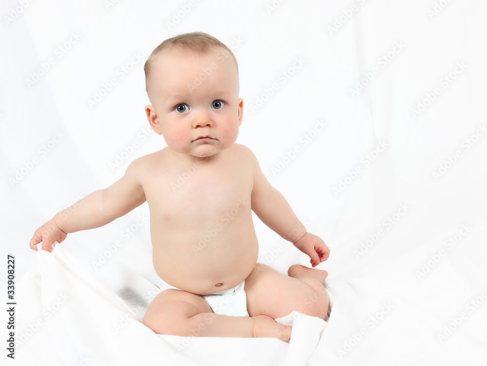 Cute Baby Boy posing for camera on white background Cute Baby Boy posing for camera on white background