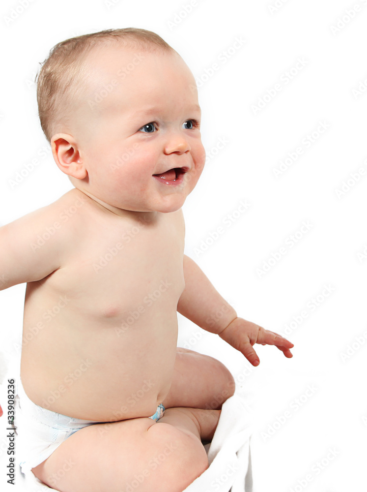 Cute Baby Boy posing for camera on white background Cute Baby Boy posing for camera on white background