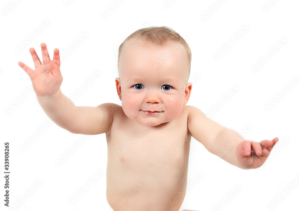 Cute Baby Boy posing for camera on white background Cute Baby Boy posing for camera on white background