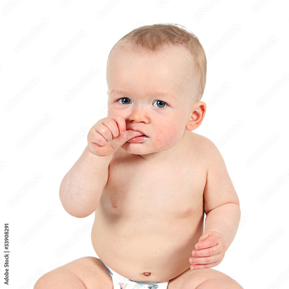 Cute Baby Boy posing for camera on white background Cute Baby Boy posing for camera on white background