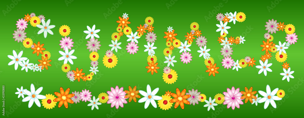 Glossy flower SUMMER letters on green Glossy flower SUMMER letters on green