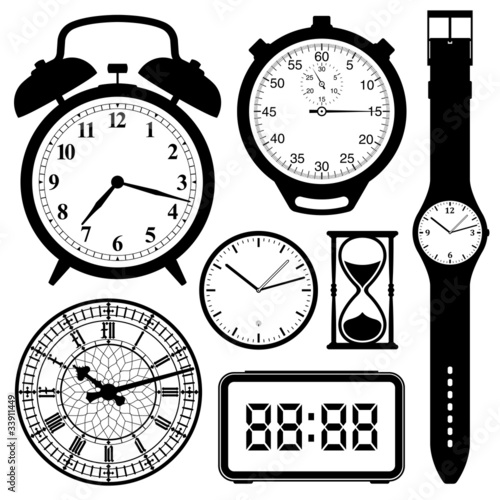 clock and watch collection black and white