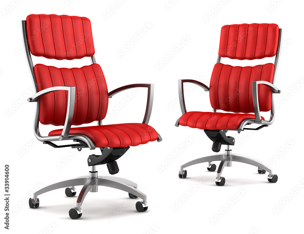 Obraz premium two modern red office chairs isolated on white background