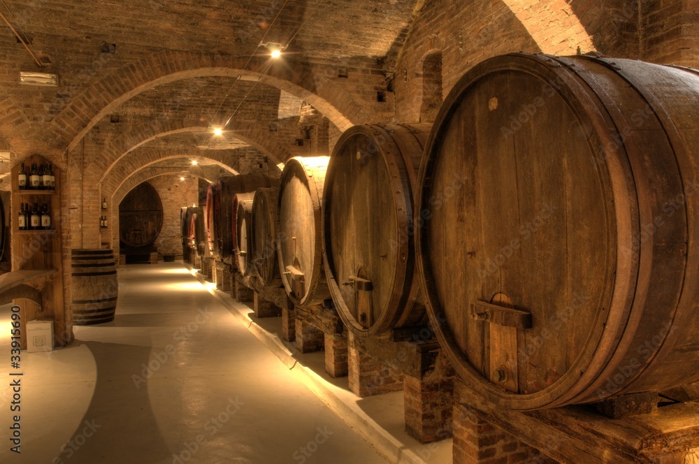 Wine cellar in Abbey of Monte Oliveto Maggiore - obrazy, fototapety, plakaty 