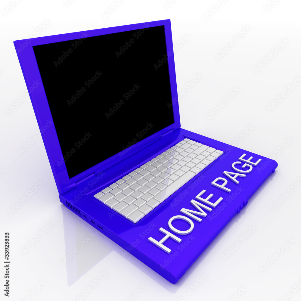 Laptop computer with word home page on it Laptop computer with word home page on it