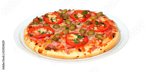 Fresh pizza on a white background with clipping path.