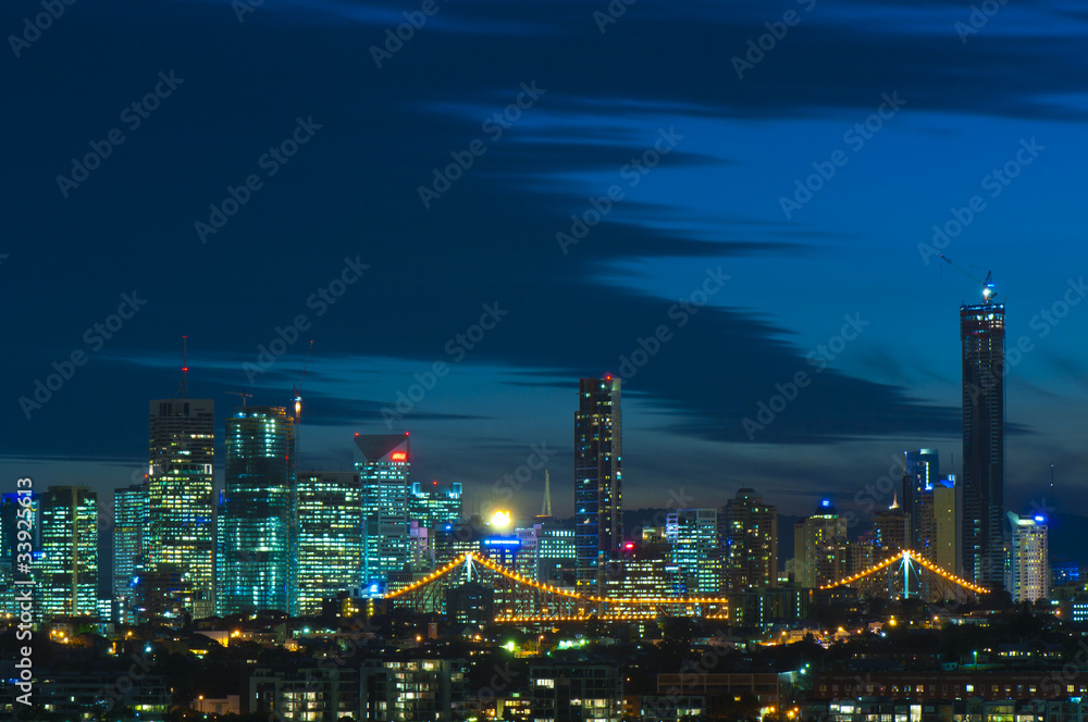 Brisbane City, Australia at Night with Story Bridge