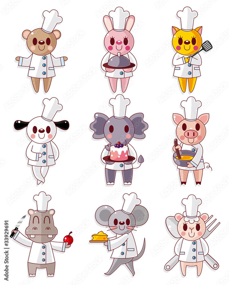 cartoon animal chef icons set cartoon animal chef icons set