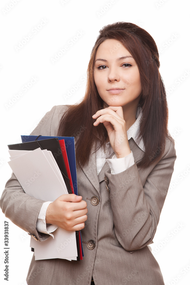 Young beautiful business woman with documents Young beautiful business woman with documents