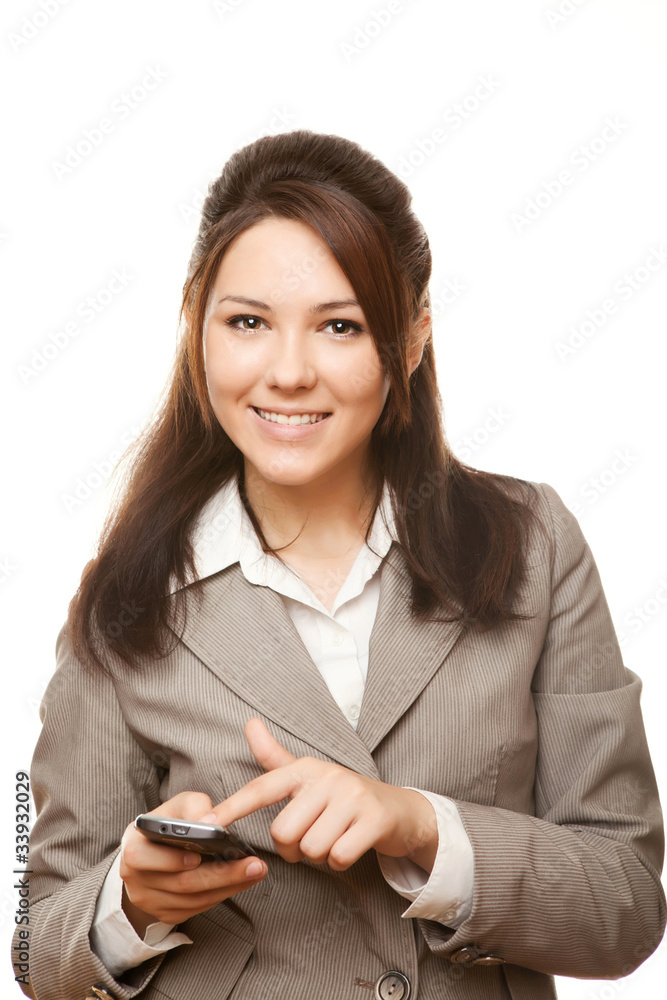 Smiling business woman with mobile phone Smiling business woman with mobile phone
