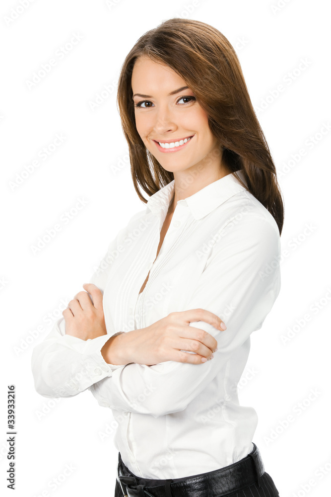 Portrait of happy smiling young businesswoman, isolated Portrait of happy smiling young businesswoman, isolated