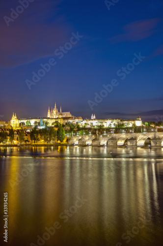 Prague Castle and Vltava River at night