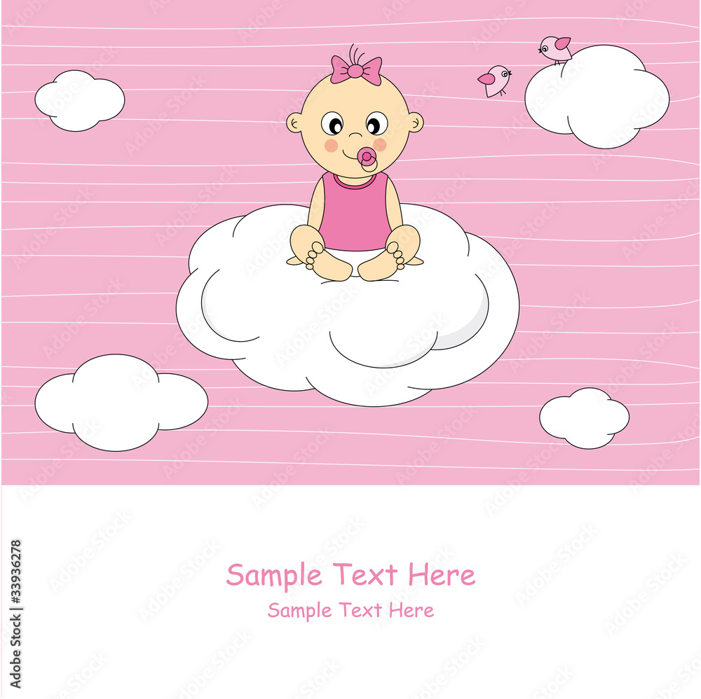 Bebé niña sentado encima de una nube Bebé niña sentado encima de una nube
