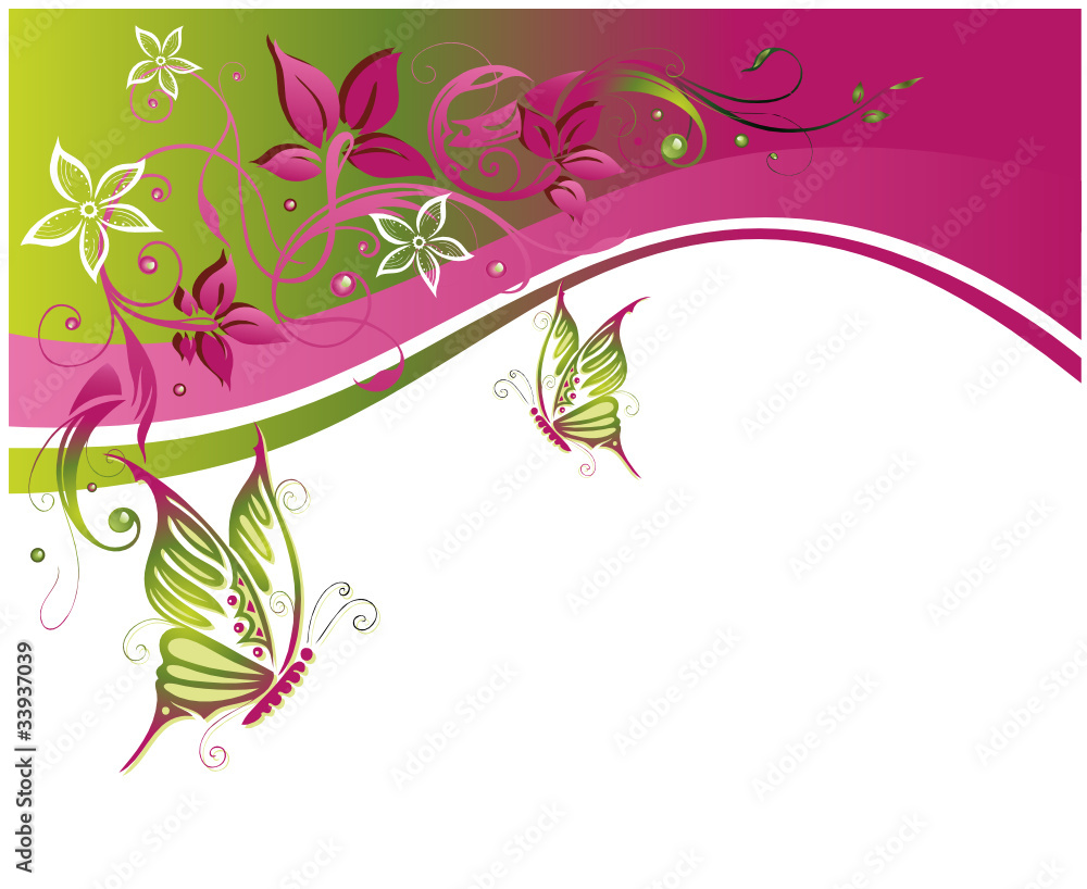 Ranke, Rahmen, flora, Blumen, Blüten, filigran, grün, pink Ranke, Rahmen, flora, Blumen, Blüten, filigran, grün, pink