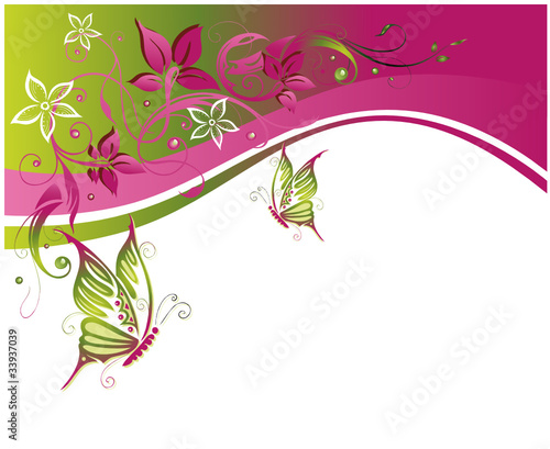 Ranke, Rahmen, flora, Blumen, Blüten, filigran, grün, pink