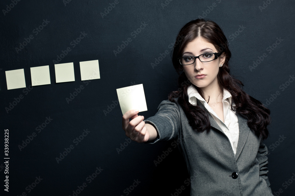businesswoman showing sticknotes