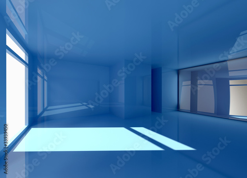 blue interior with mirror