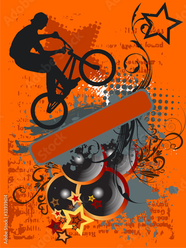 Grunge Bike Jump And Music - grunge vector illustration