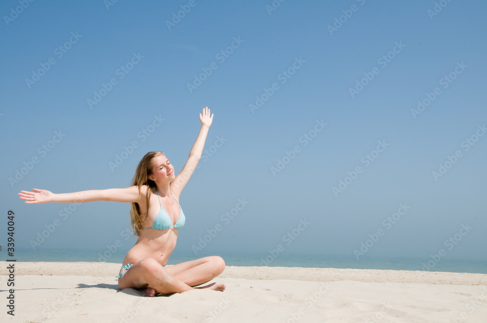 Young girl enjoying the sun - space for text Young girl enjoying the sun - space for text