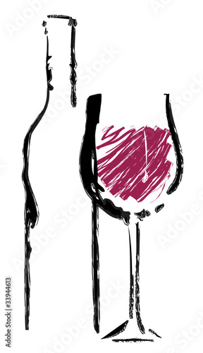 Rotweinglas mit Flasche #33944613