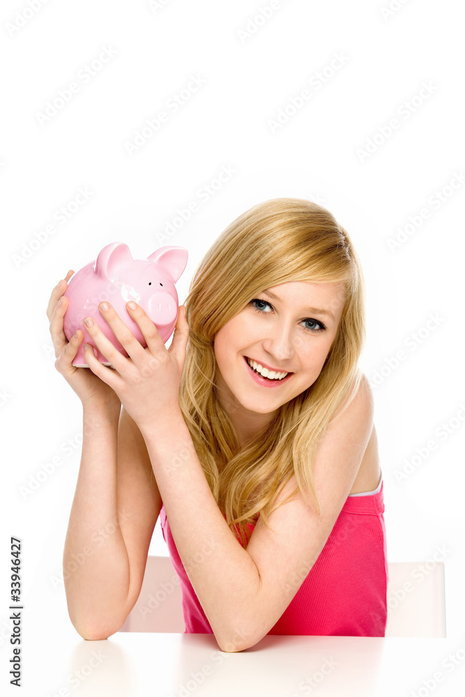 Young Woman Holding Piggy Bank Young Woman Holding Piggy Bank