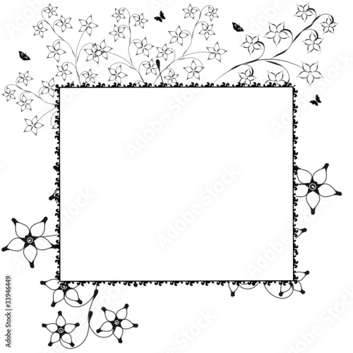Floral Rahmen Karte schwarz