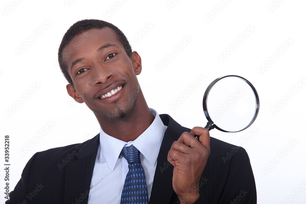 portrait of a man with magnifying glass portrait of a man with magnifying glass