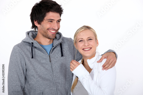 a man and a woman laughing