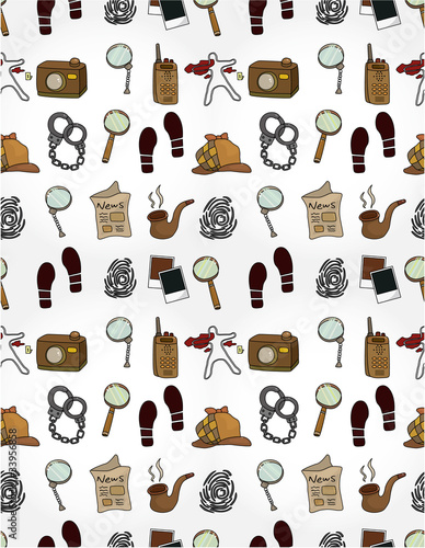 Cartoon detective equipment  seamless pattern