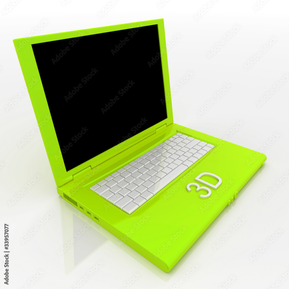 Laptop computer with word 3d on it Laptop computer with word 3d on it