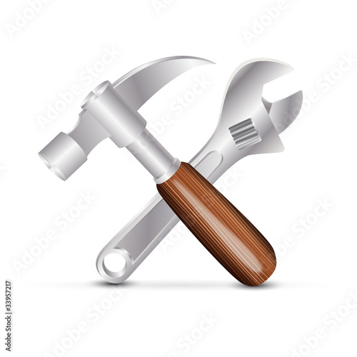 vecteur, marteau et clé à molette
