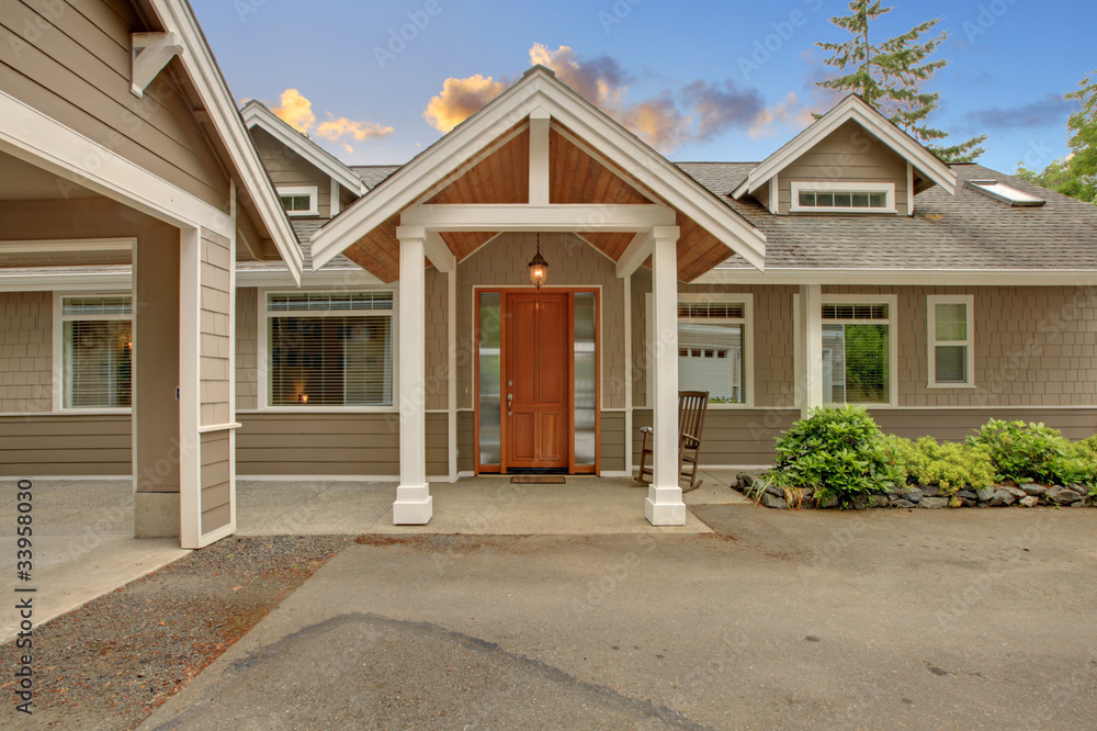 Exterior front of the new one level home Exterior front of the new one level home