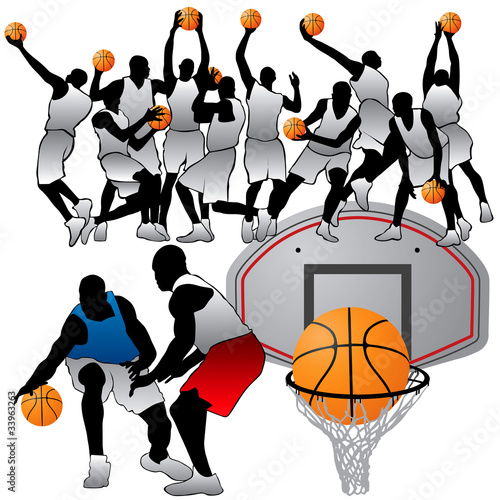Basketball players silhouettes set