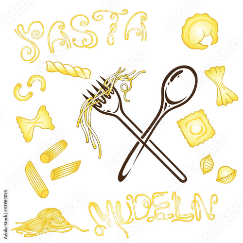 Nudeln, Spaghetti, pasta, vector, Italien, set