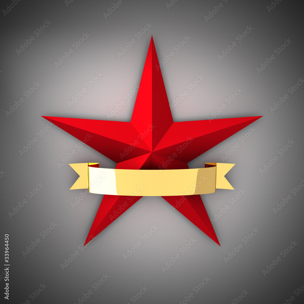 Fototapeta premium Red star and gold ribbon