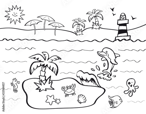 disegno da colorare per bambini con tema vacanze al mare photo