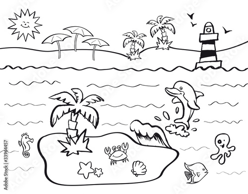 disegno da colorare per bambini con tema vacanze al mare