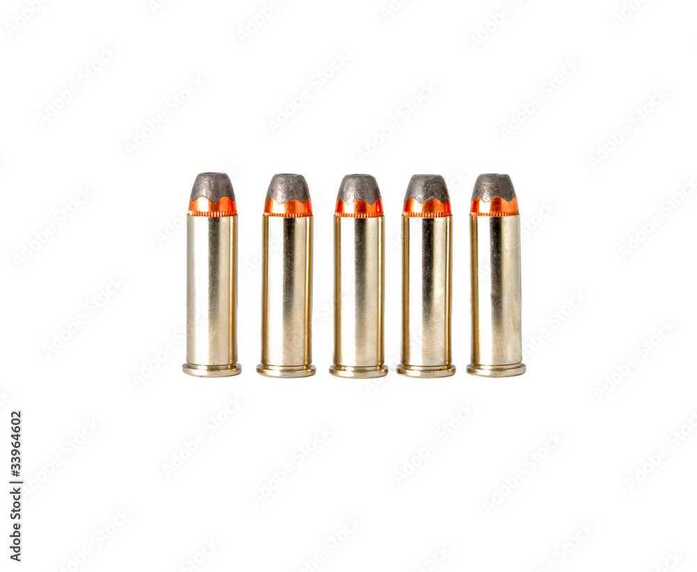 Set of bullets for revolver handgun, studio shot Set of bullets for revolver handgun, studio shot