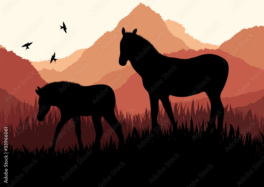 Horse in wild nature landscape Horse in wild nature landscape