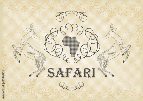 Vintage hand drawn safari coat of arms