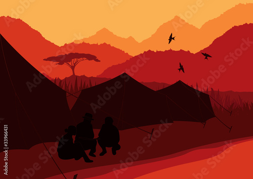 Travelers camp in wild africa foliage