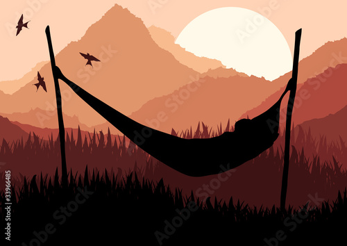 African lying on a hammock in wild nature