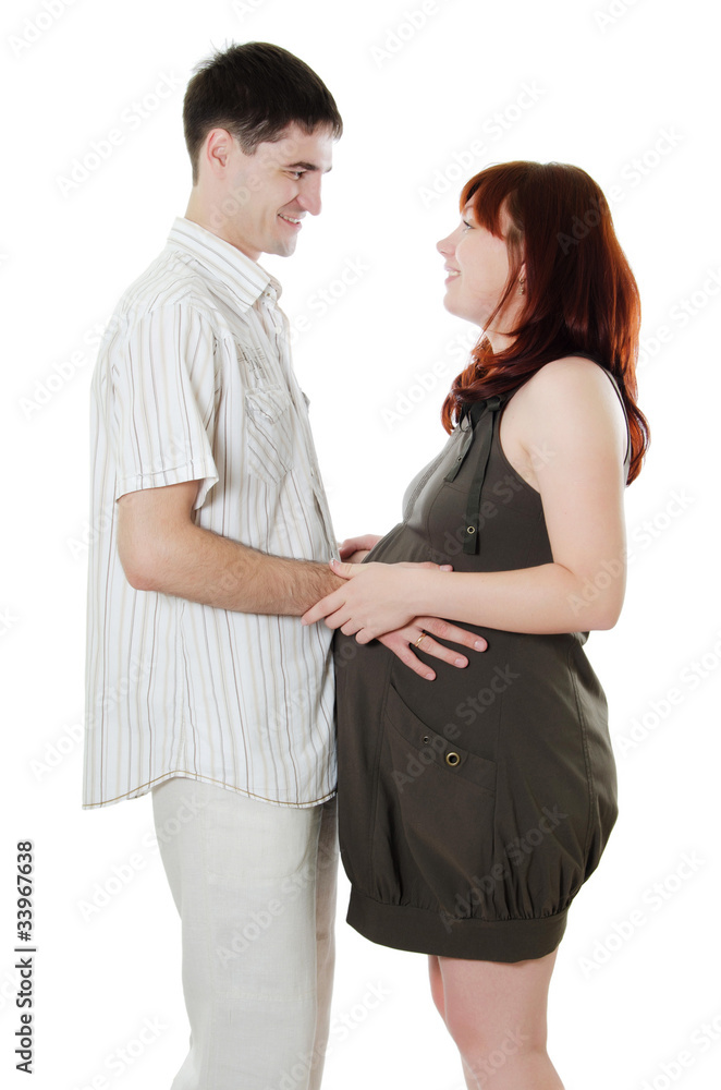 Naklejka premium happy pregnant couple isolated on white